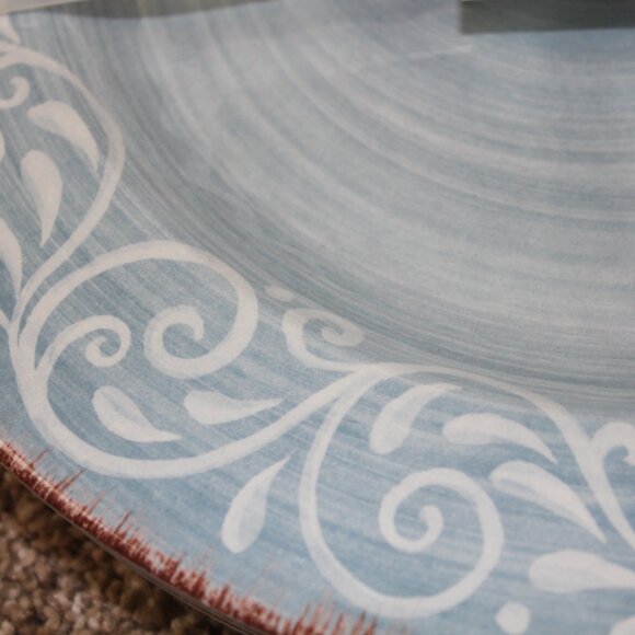 Soho Loft Melamine Dinner Plates Light Blue Swirl Rustic Set of 4 11" NWT RARE - Picture 3 of 7